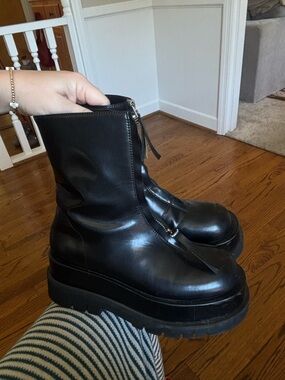 Jeffrey Campbell Black Leather Platform Combat Boots